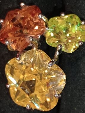 Park Lane Orange, Yellow & Green Crystal Flower Ring